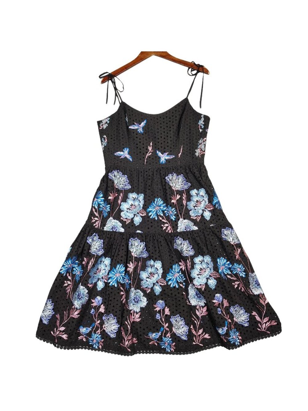 Dress the Population Dress Wome's L Black Abbie Eyelet Embroidered Hummingbird